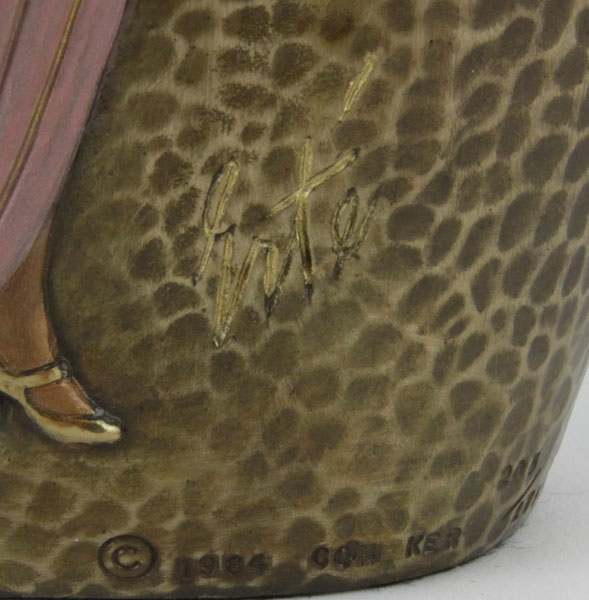 Erte (Roman de Tirtoff), French/Russian, (1892-1990) Hammered bronze vase circa 1984 "Chapeau" 