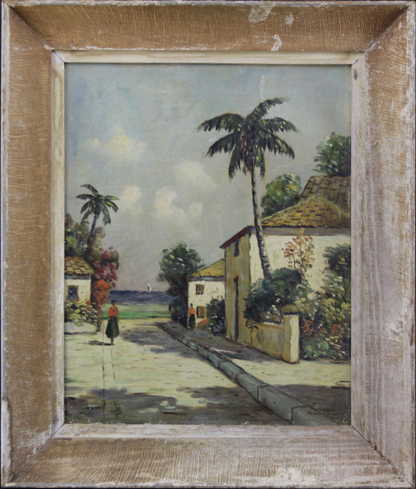 Orazio Amato, Italy (1884-1952) Oil on Canvas "In The Bahamas" Signed Lower Right