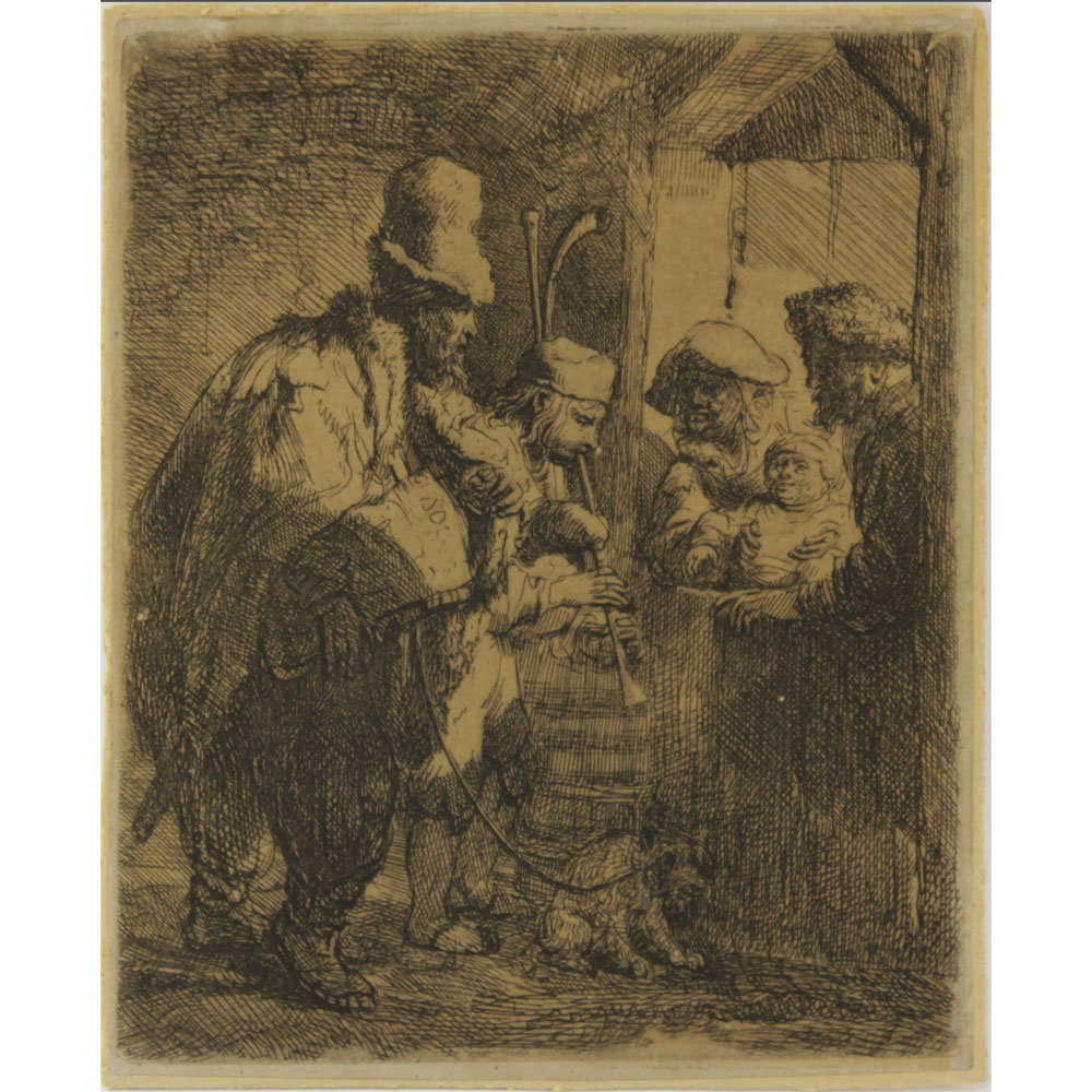 Rembrandt Harmenszoon van Rijn, Netherlands (1606-1669) Etching, "The Strolling Musician" on Paper and Matting