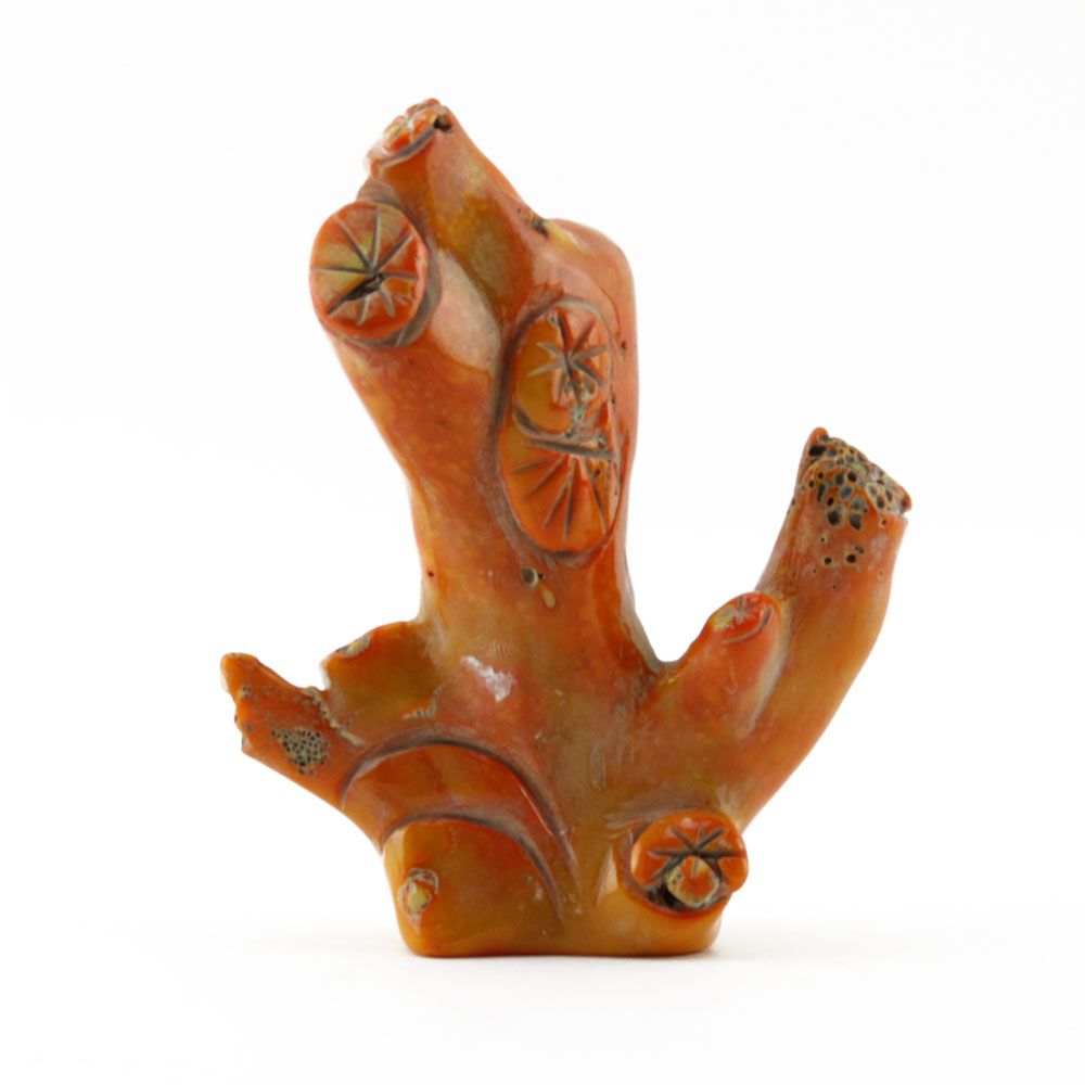 Vintage Chinese Orange Coral Carved Figural Group