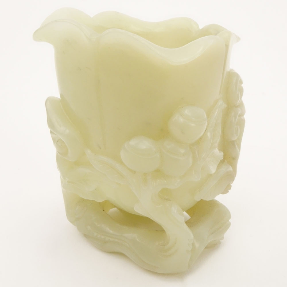 Early 20th Century Chinese Carved Celadon Jade Brush washer