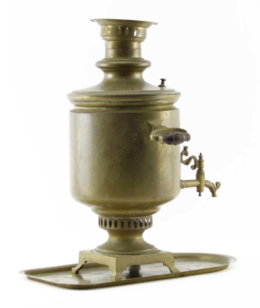 Antique Russian Bronze Samovar and Tray