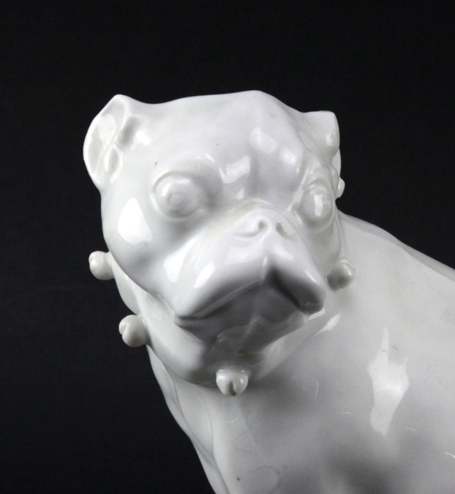 Antique German Blanc de Chine Seated Bulldog Figurine