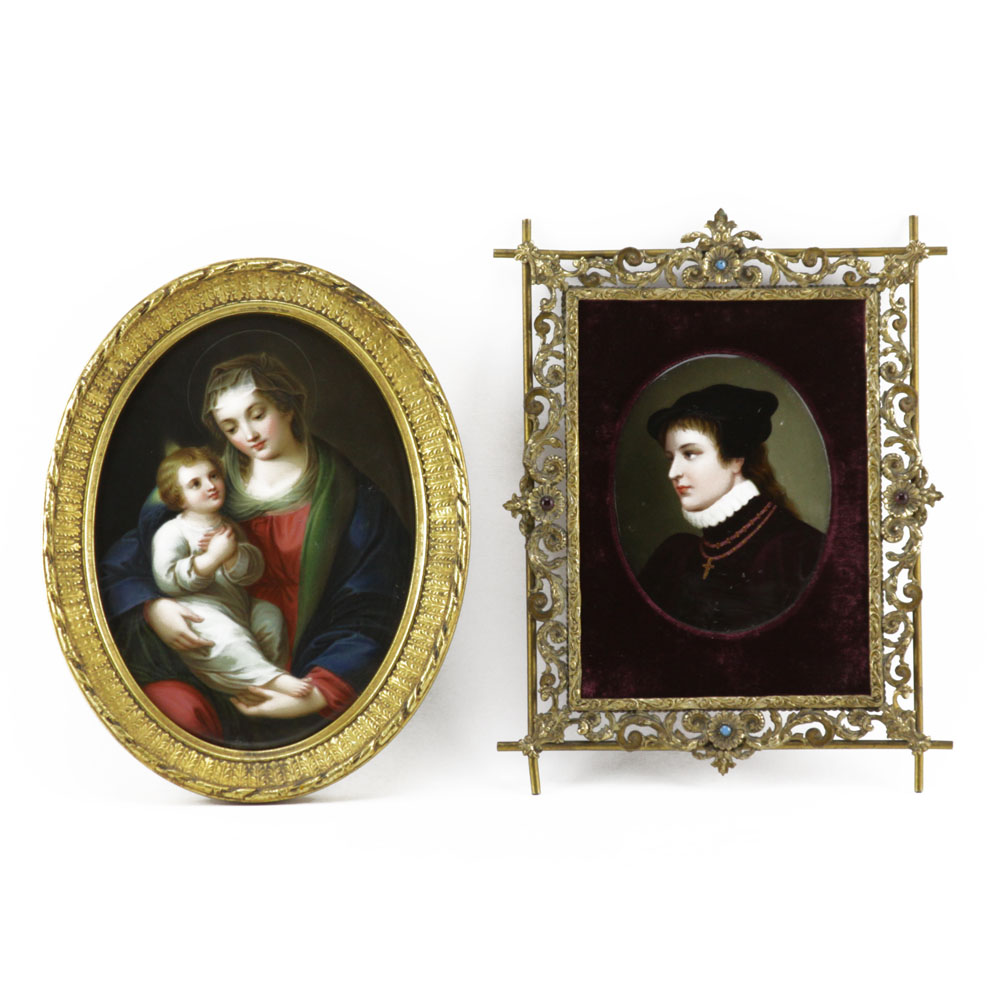 Grouping of Two (2) 19/20th Century Continental Hand painted Porcelain Plaques