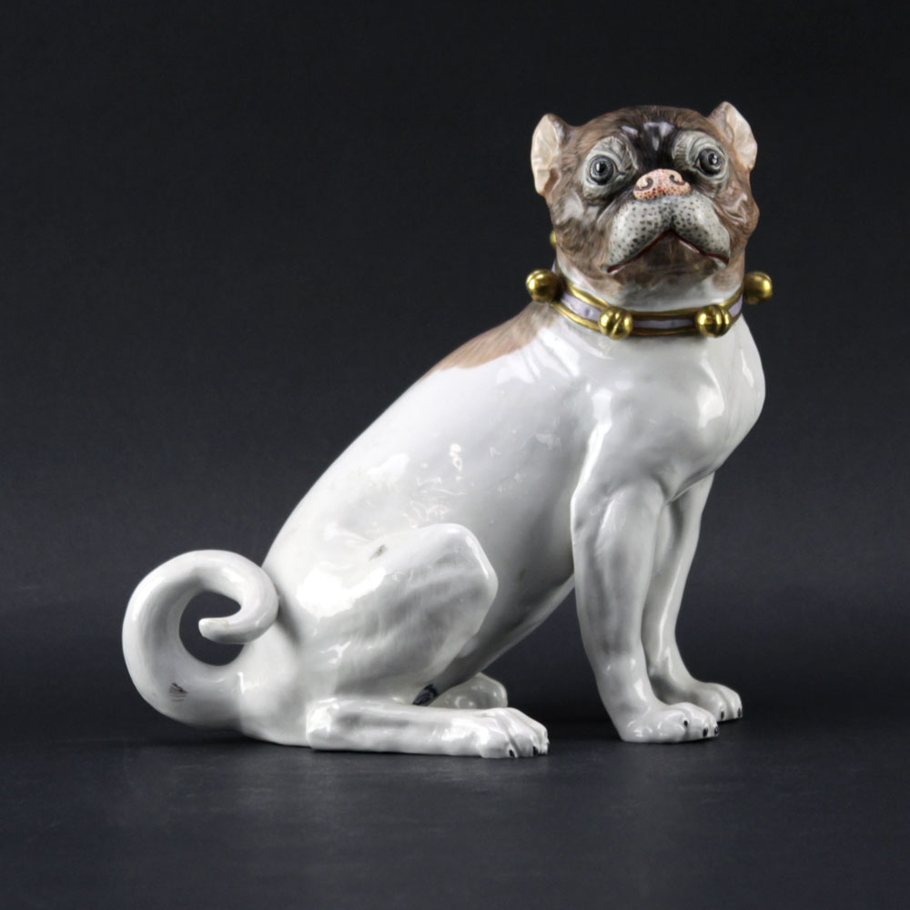 Antique Dresden Hand Painted Porcelain Bulldog Figurine