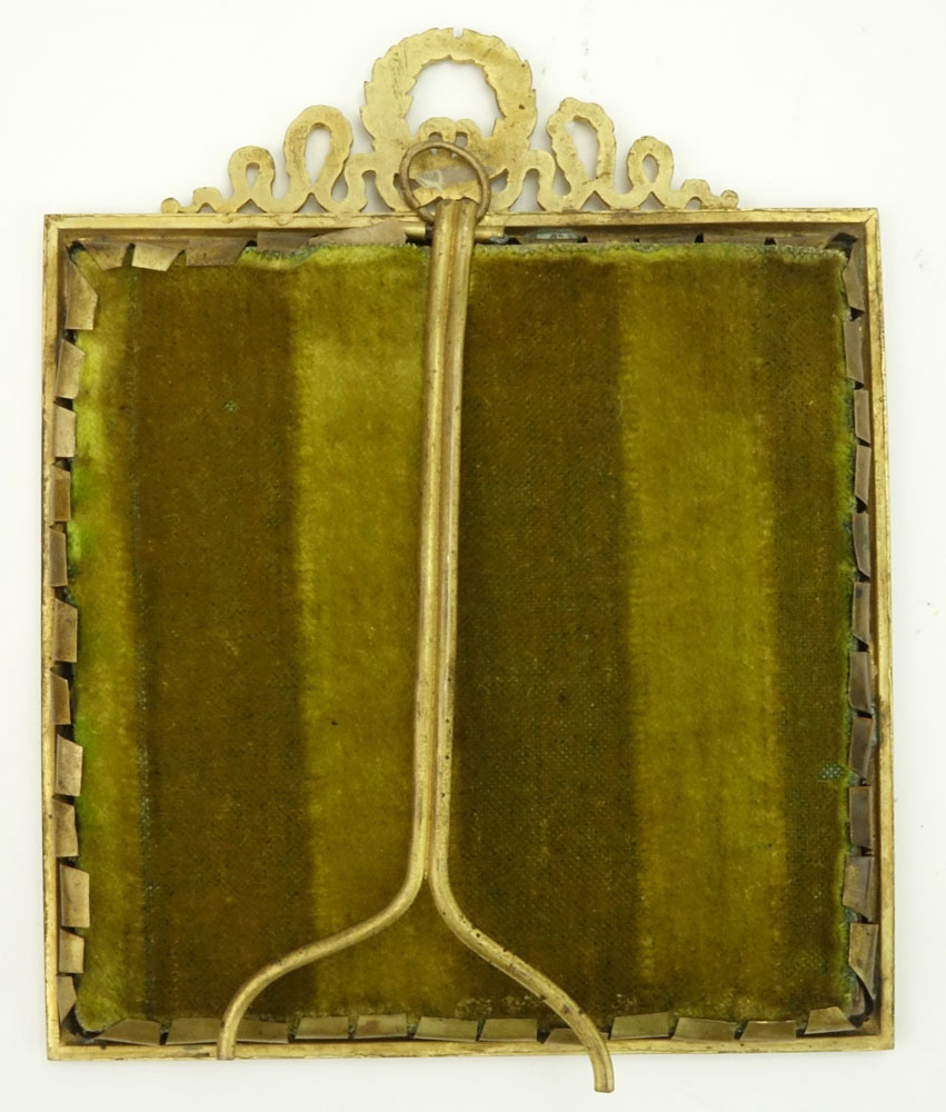 Antique French Enamel on Copper Miniature Portrait in Gilt Metal Frame