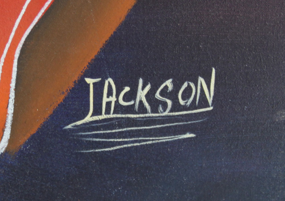 Vintage Haitian "Merchants" Folk Art Oil Painting Signed Jackson Lower Right