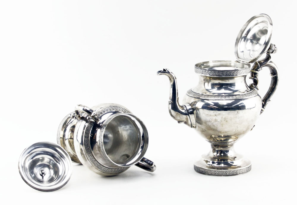 Antique American Ball, Tompkins & Black Two (2) Piece Coin Silver Tea Set