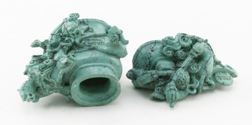 Chinese Hand Carved Turquoise High Relief Dragons Covered Censer