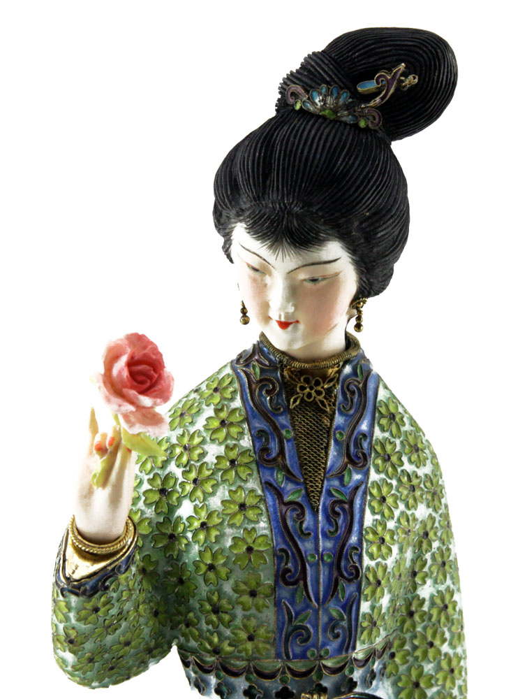 Japanese Enamel and Ivory Geisha Figurine