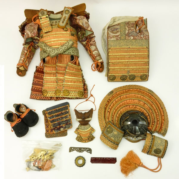 19/20 Century Samurai Silk and Brass Boys Uniform in Black Lacquered Box