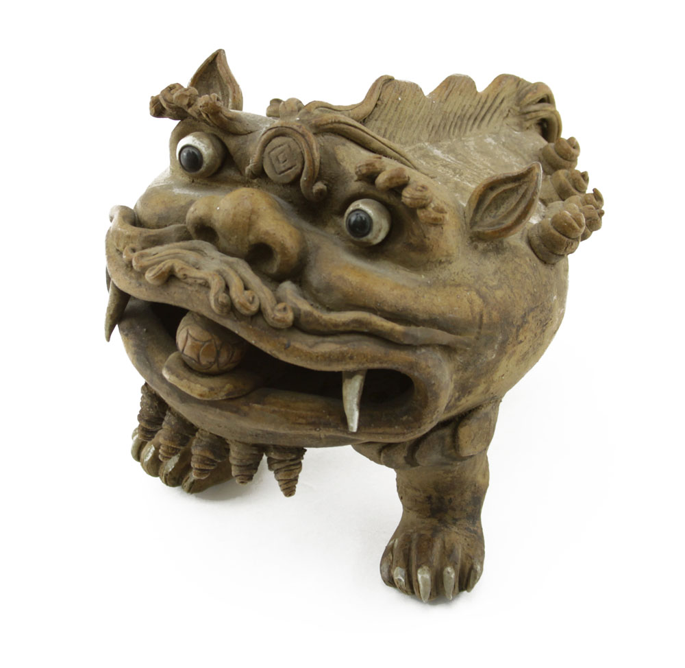 19/20th Century Chinese Hand Carved Terracotta Foo Dog Figurine