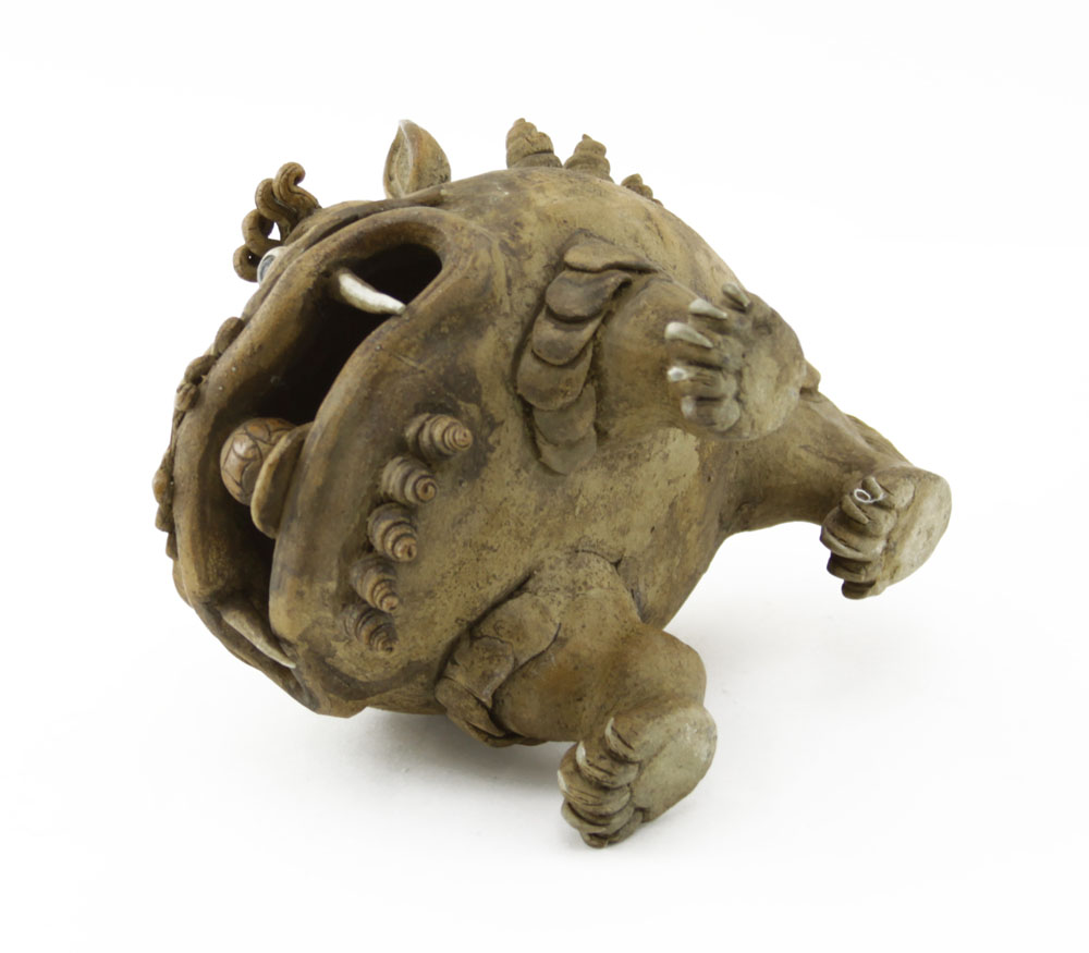 19/20th Century Chinese Hand Carved Terracotta Foo Dog Figurine