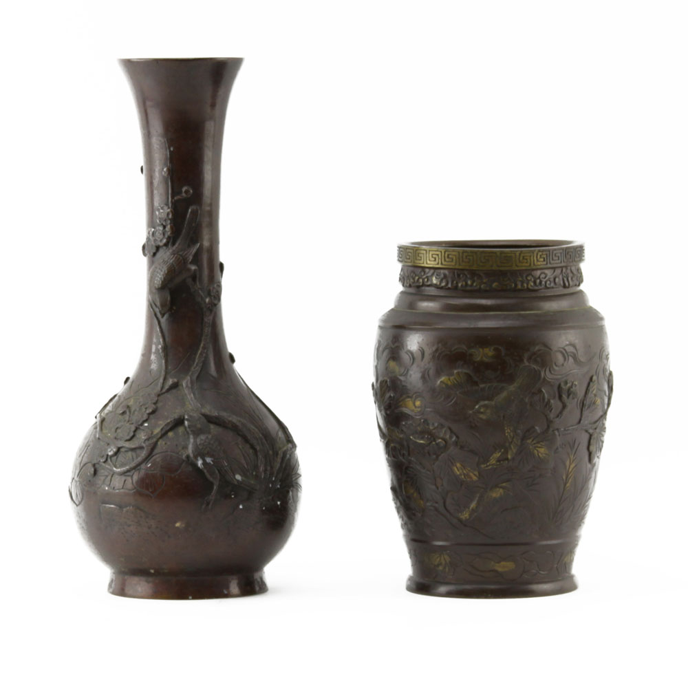 Grouping of Two (2) 19/20th Century Japanese Patinated Bronze Vases