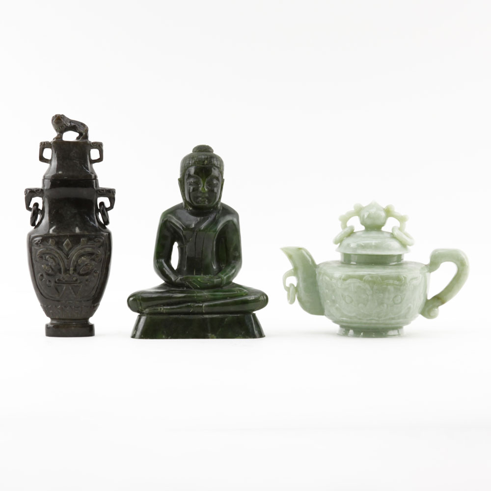Grouping of Three (3) Chinese Jade Tabletop Items