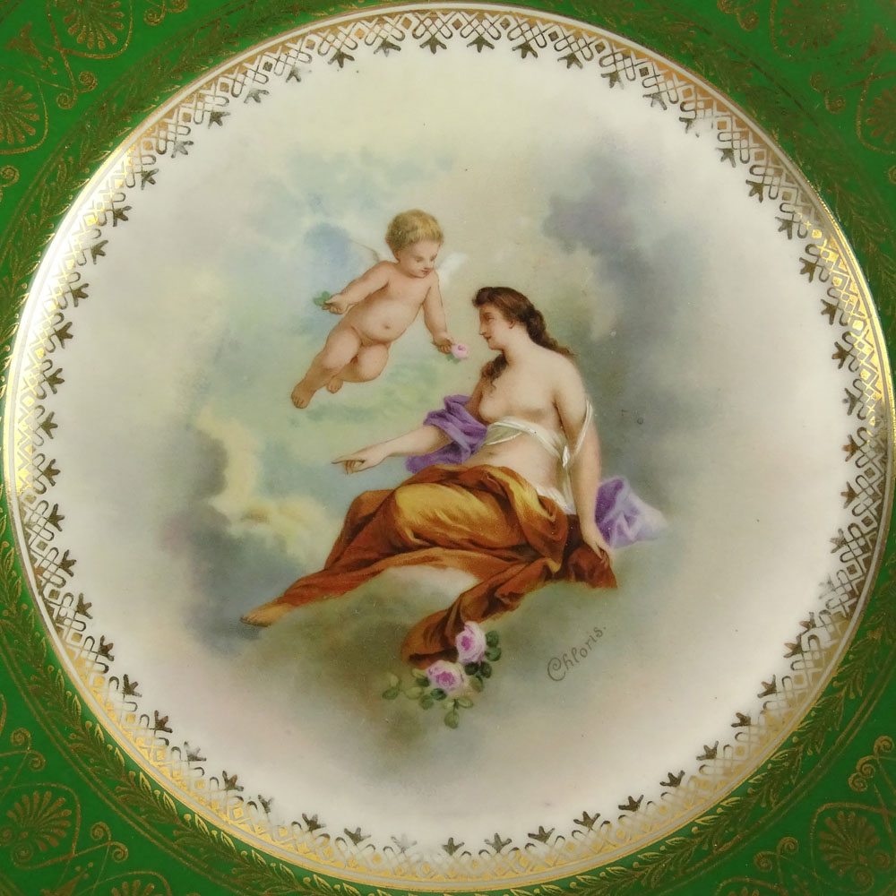 Pair of Antique Crown China Austria Hand Painted Porcelain Plates