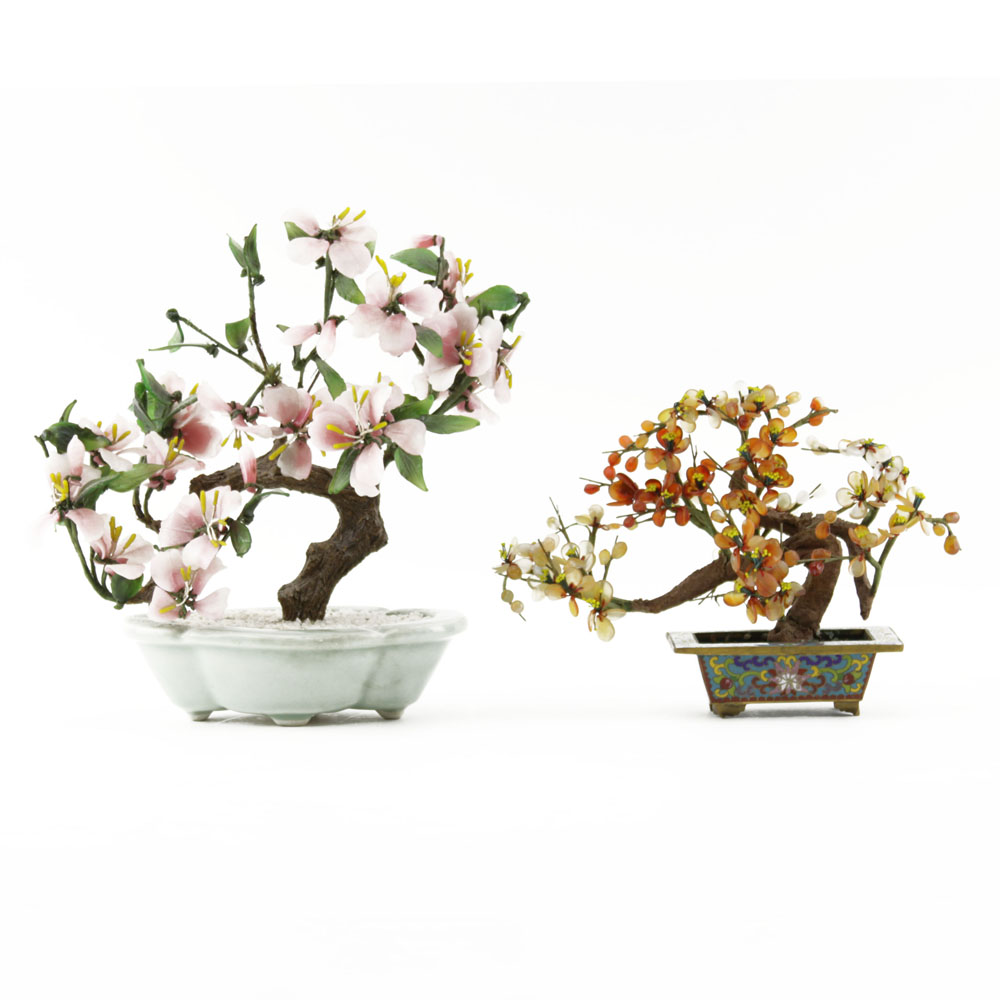 Grouping of Two (2) 20th Century Chinese Ming Trees with Semi-Precious Stones