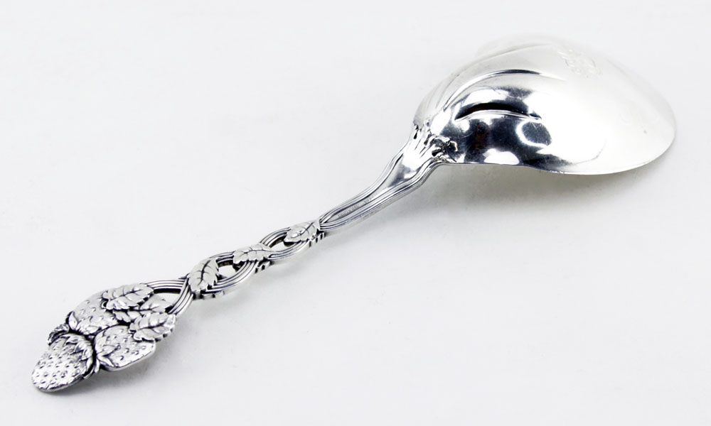 Antique Tiffany & Co Sterling Silver "Strawberry" Berry Casserole Spoon with Kidney Bowl