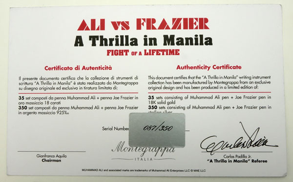 Montegrappa Ali vs Frazier Thrilla in Manila fountain pen in sterling silver with 18k nib