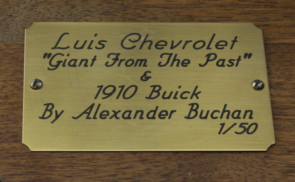 Cast Bronze on Wood Base "Luis Chevrolet "Giant From The Past" & 1910 Buick By Alexander Buchan 1/50"
