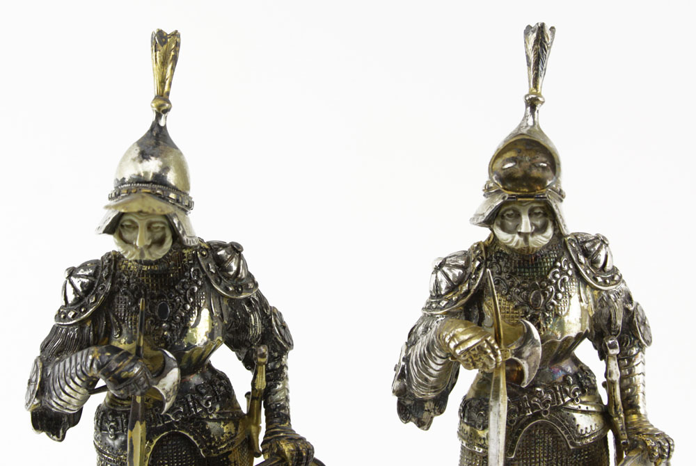 Pair Sterling Silver Standing Knight Figures