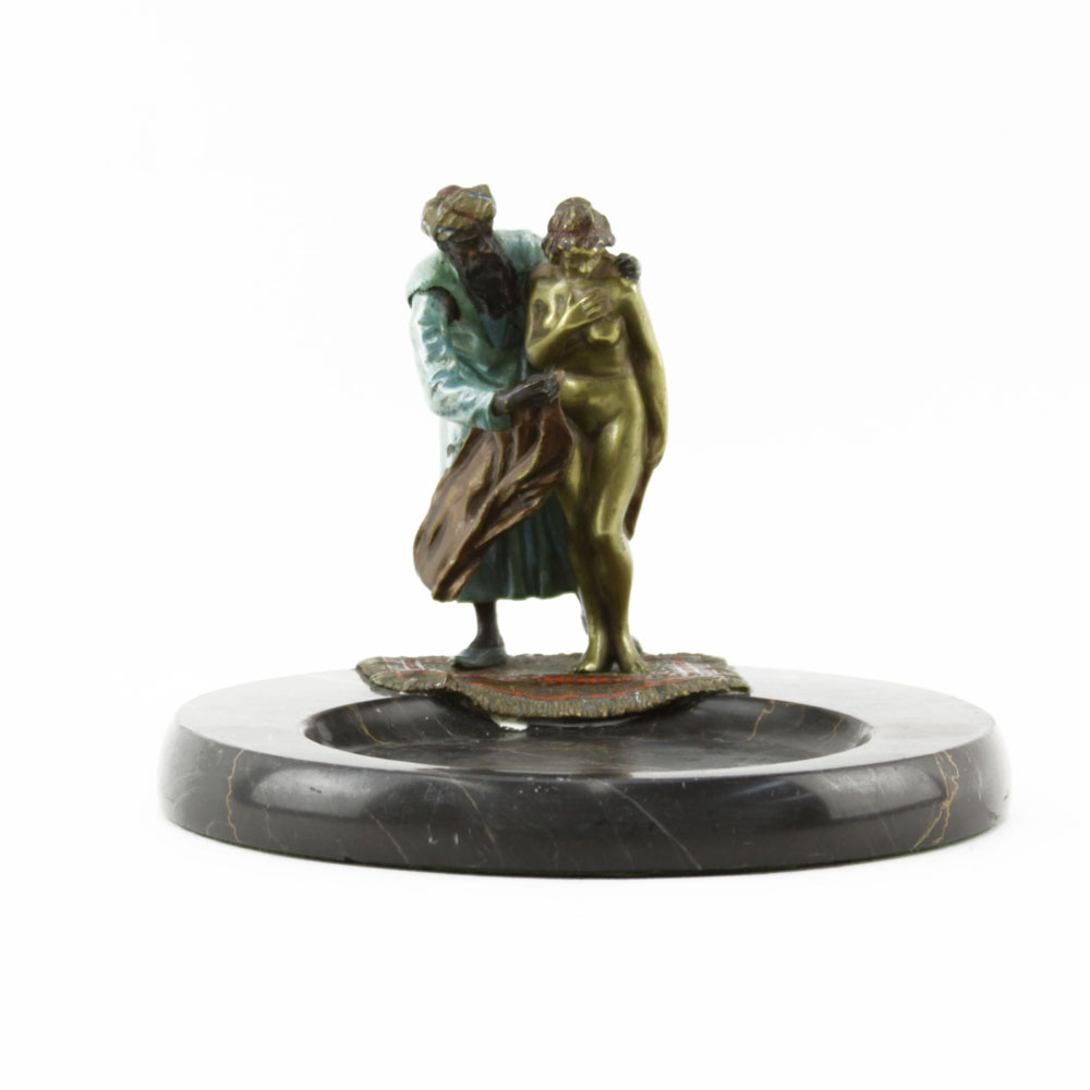 Early 20th Century Franz Bergman Polychrome Bronze, "Arab Slave Seller" on Marble Tray base