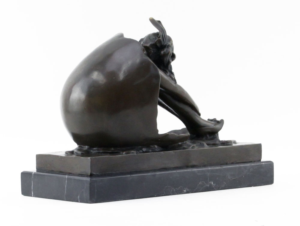 after: Bruno Zach, Ukraine (1891-1945) Art Nouveau Bronze Sculpture "Girl Emerging from Egg" on Marble Base