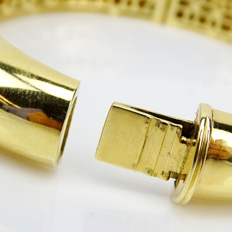 Lady's Roberto Coin style Micro Pave Set Diamond and 18 Karat Yellow Gold Hinged Bangle Bracelet