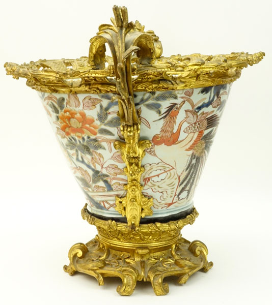 Large Gilt Bronze Mounted Porcelain Imari Vase