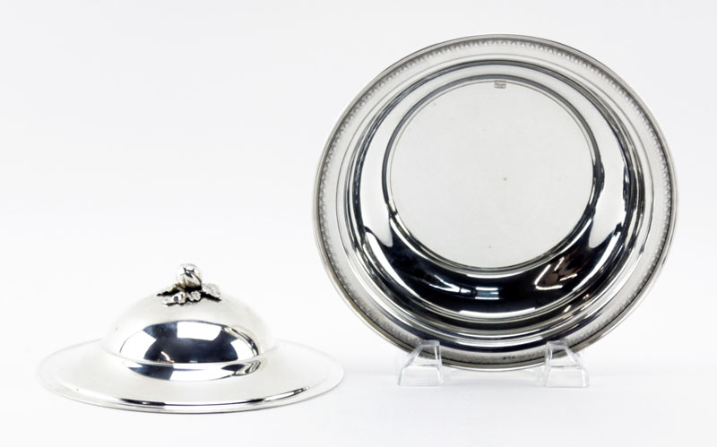 Fine Continental 900 Silver Covered Serving Dish with Finial Top