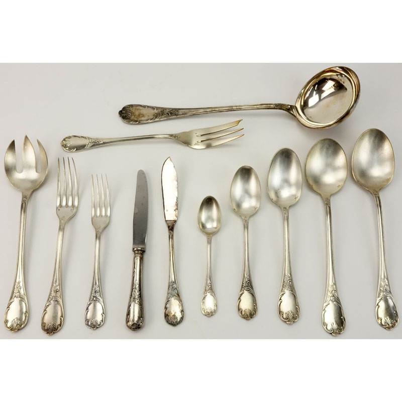 Hundred-Thirteen (113) Piece Christofle "Marly" Silverplated Flatware in Christofle Box