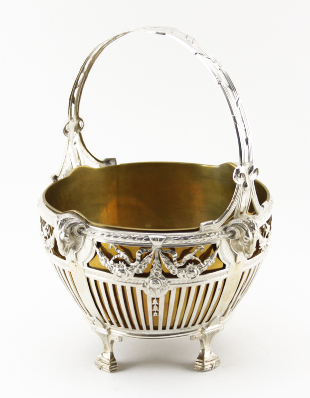 Antique German 800 Silver Basket with Brass Liner