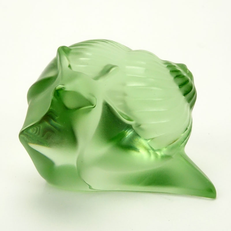 Lalique France "Helix" Lime Green Crystal Snail paperweight