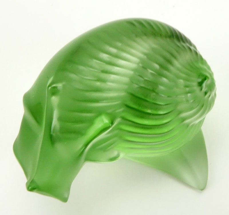 Lalique France "Helix" Lime Green Crystal Snail paperweight