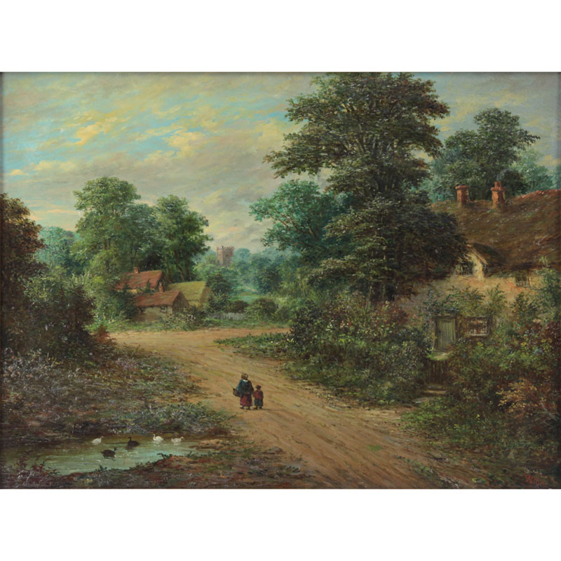 William Stone, British (1830-1875) Oil on canvas "Cottage Near Leominster Herefordshire" Signed lower right, inscribed en verso