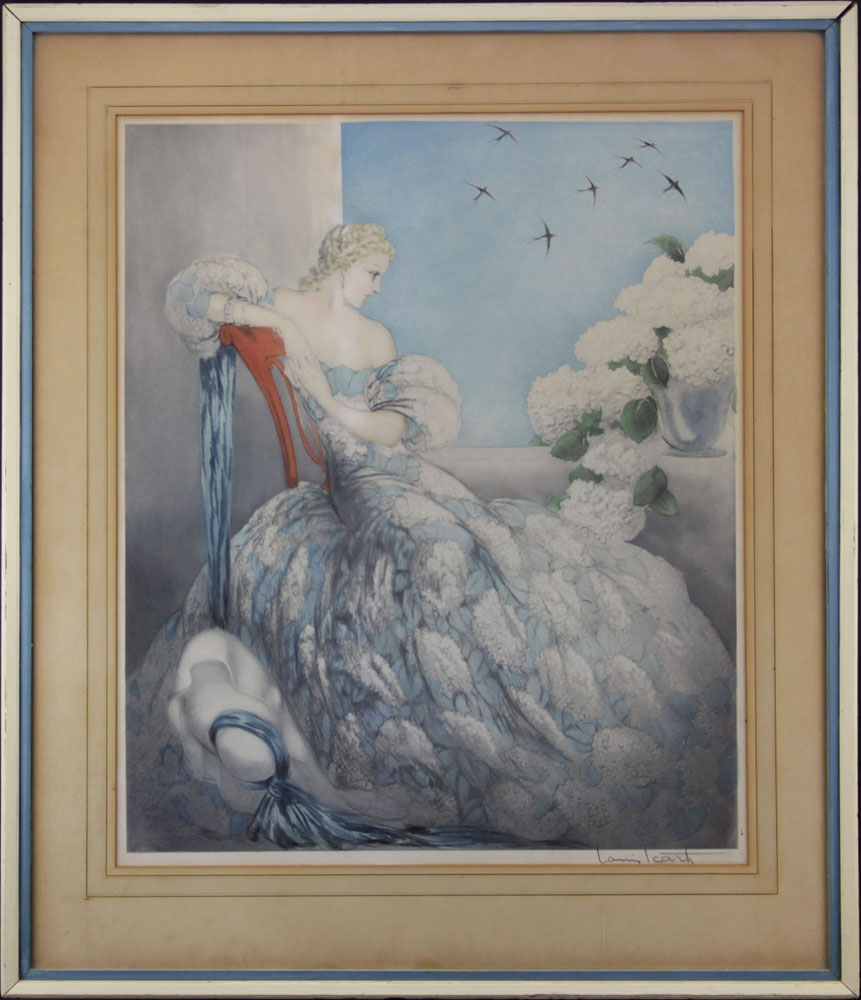 Louis Icart, French (1888-1950) "Symphony in Blue" Colored Drypoint, Etching, and Aquatint Pencil Signed Lower Right