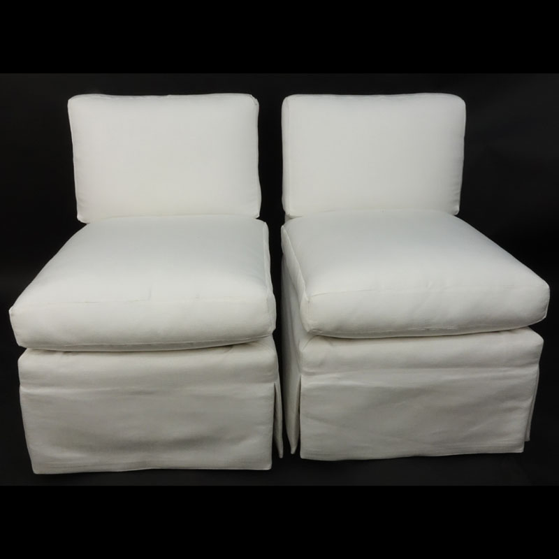Pair of Mid Century White Upholstered Slipper Chairs