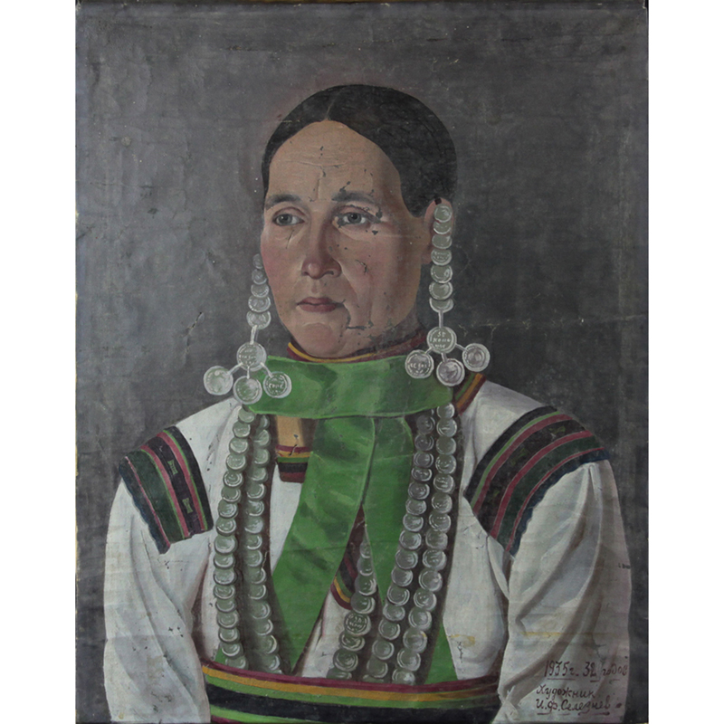 Ivan Fedorovich Seleznev, Ukrainian/Alaskan (1856-1936) Oil Painting on Fabric "Indigenous Chief" Signed and Dated 1935 Lower Right