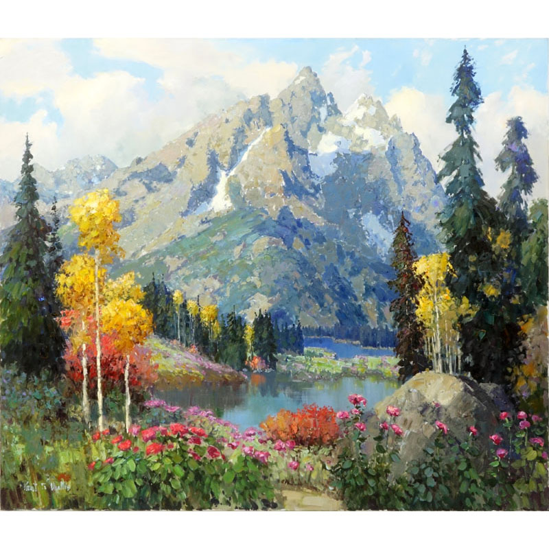 Kent Wallis, American (born 1945) Oil on canvas "Mountain Flowers"  Signed, label verso