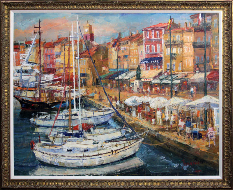 Contemporary Oil On Canvas "French Portside" Signed and dated 2000 lower right
