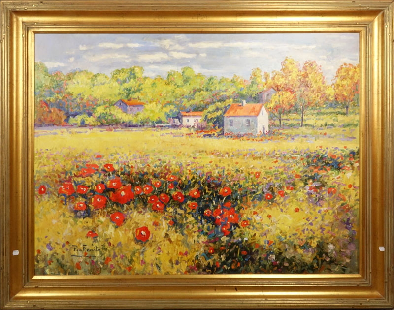 Large Contemporary Oil On Canvas "Campos de Amapolas, Toledo Spain" Signed (illegibly) and dated 2003, inscribed verso