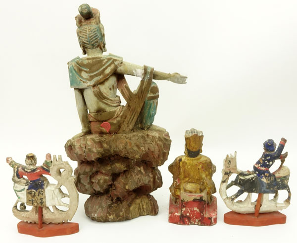 Lot of Four (4) Chinese Carved Wood Polychrome Figures