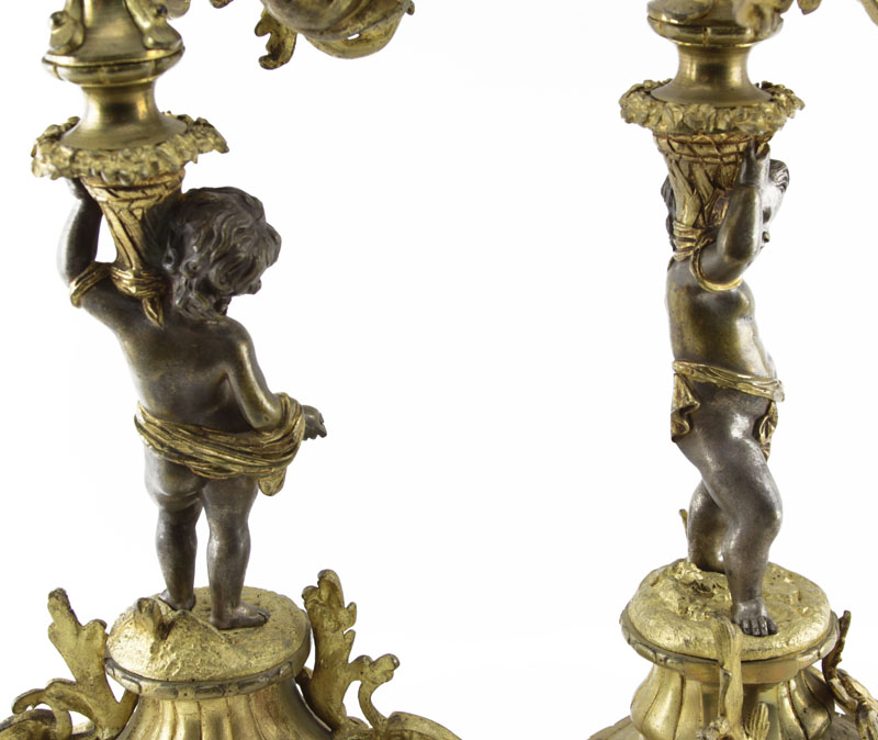 Pair Antique Gilt Bronze Figural Candelabra