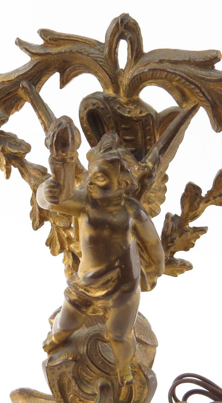 19th Century Gilt Bronze Putti 2 Arm Candelabra Lamp