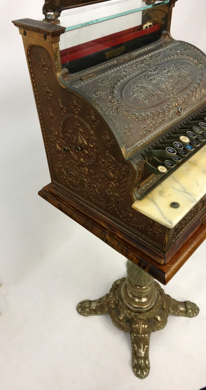 Antique Brass National Cash Register On Stand