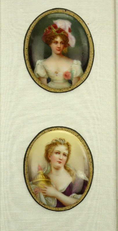 Collection of Four (4) 19/20th Century Hand Painted Porcelain Miniature Portraits in Shadowbox Frames