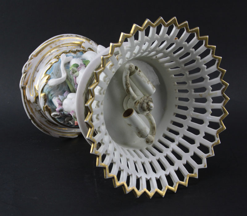 19/20th Century Art Nouveau Hand Painted Porcelain Centerpiece Mounted as Lamp