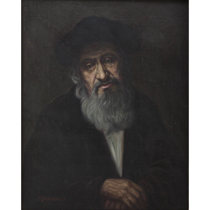 19/20th Century Oil On Canvas "Rabbi" Signed illegibly lower left