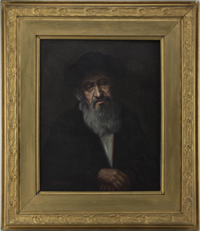 19/20th Century Oil On Canvas "Rabbi" Signed illegibly lower left