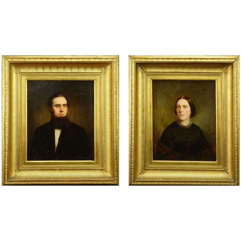 Pair of 19th Century Oil On Board Portraits Of A Man and Woman